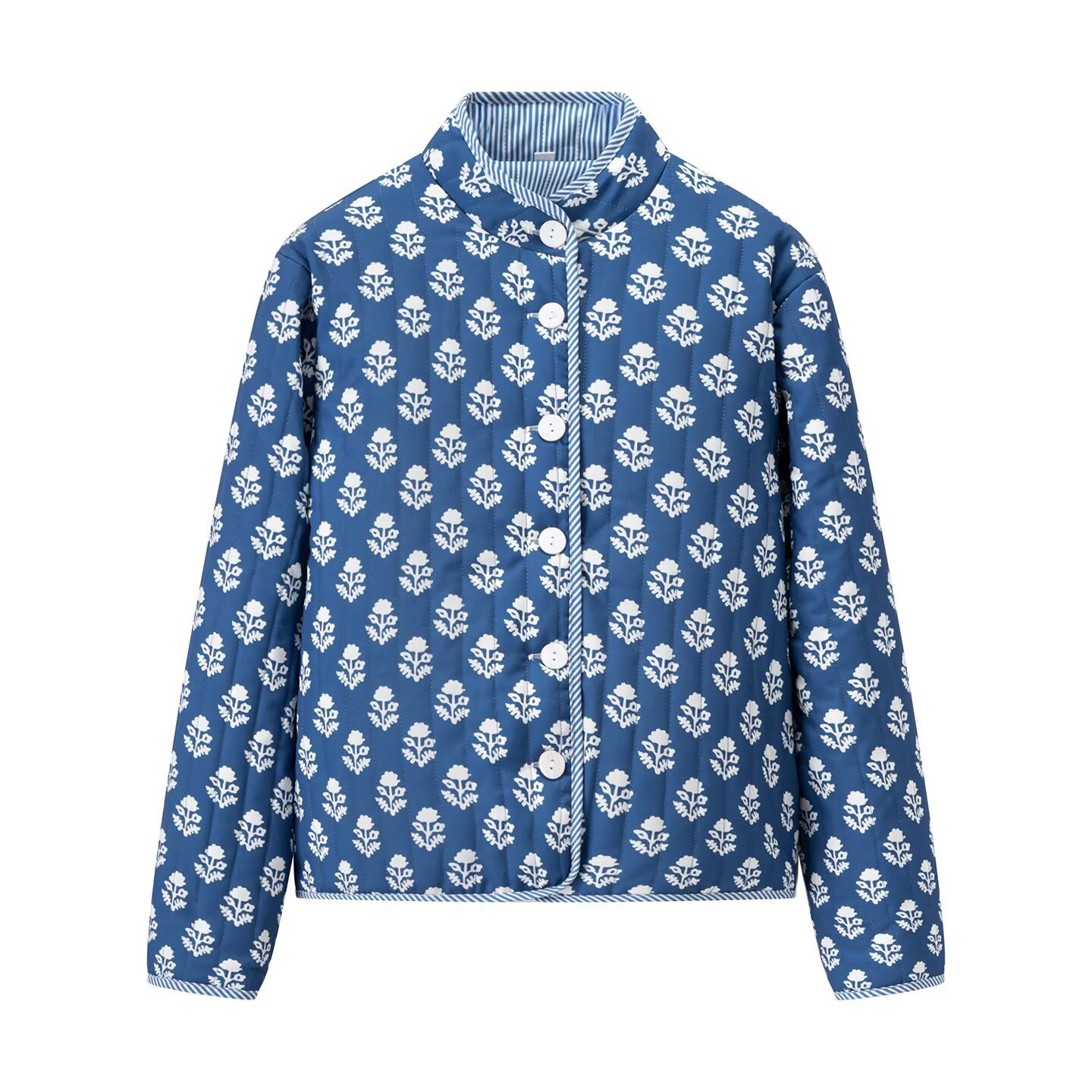 Reversible Floral Print Cotton Jacket - Stylish Stand Collar KUN-00011