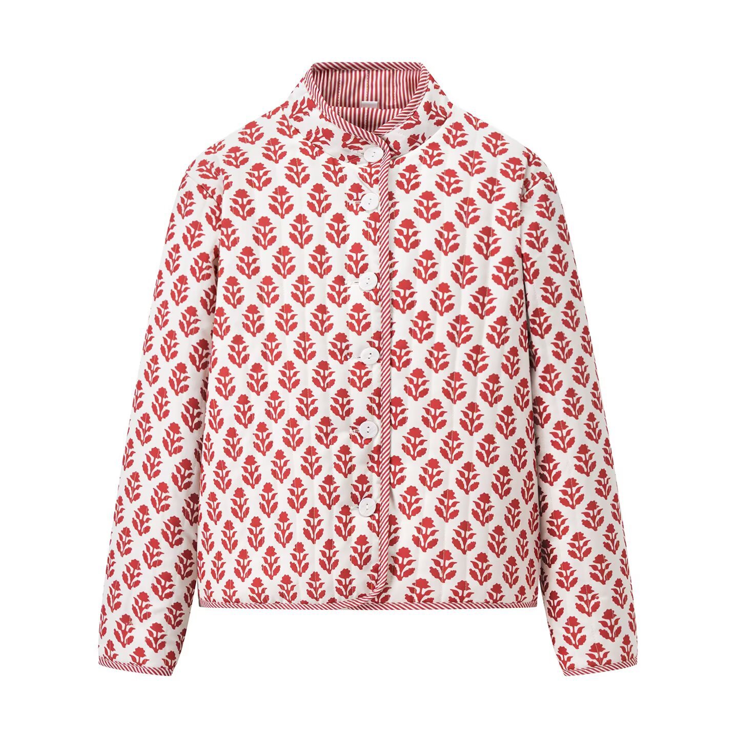 Reversible Floral Print Cotton Jacket - Stylish Stand Collar KUN-00011