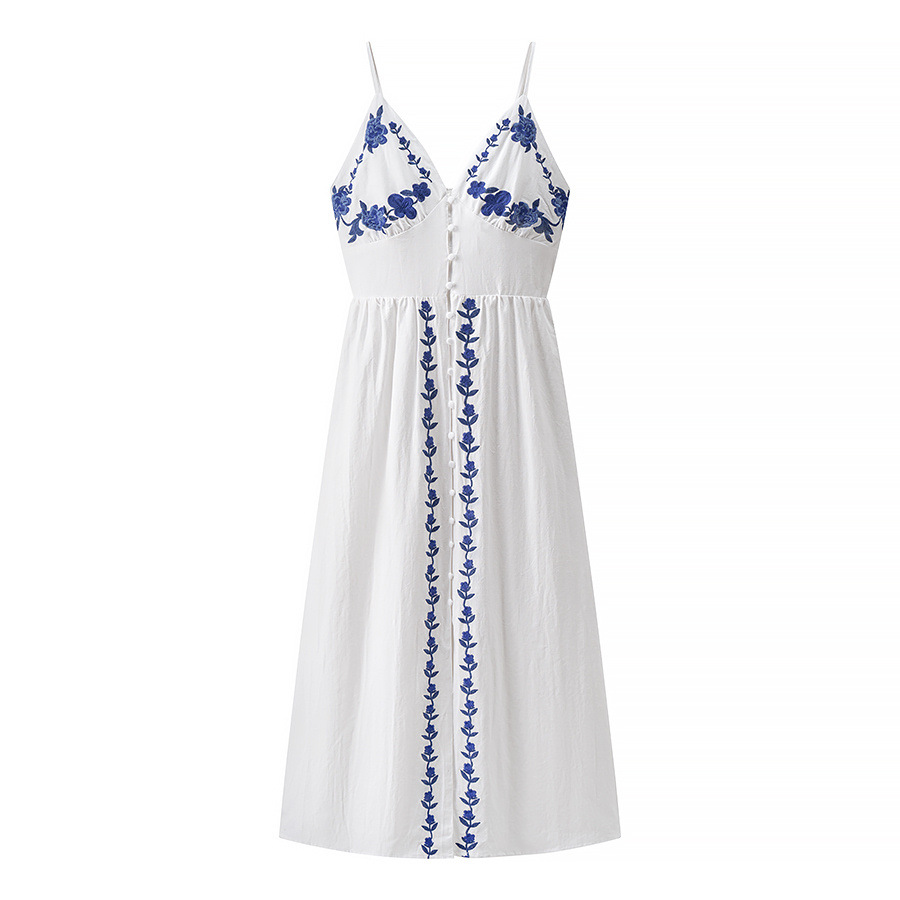 Embroidery Midi Slip Dress - European Chic KUN-00207