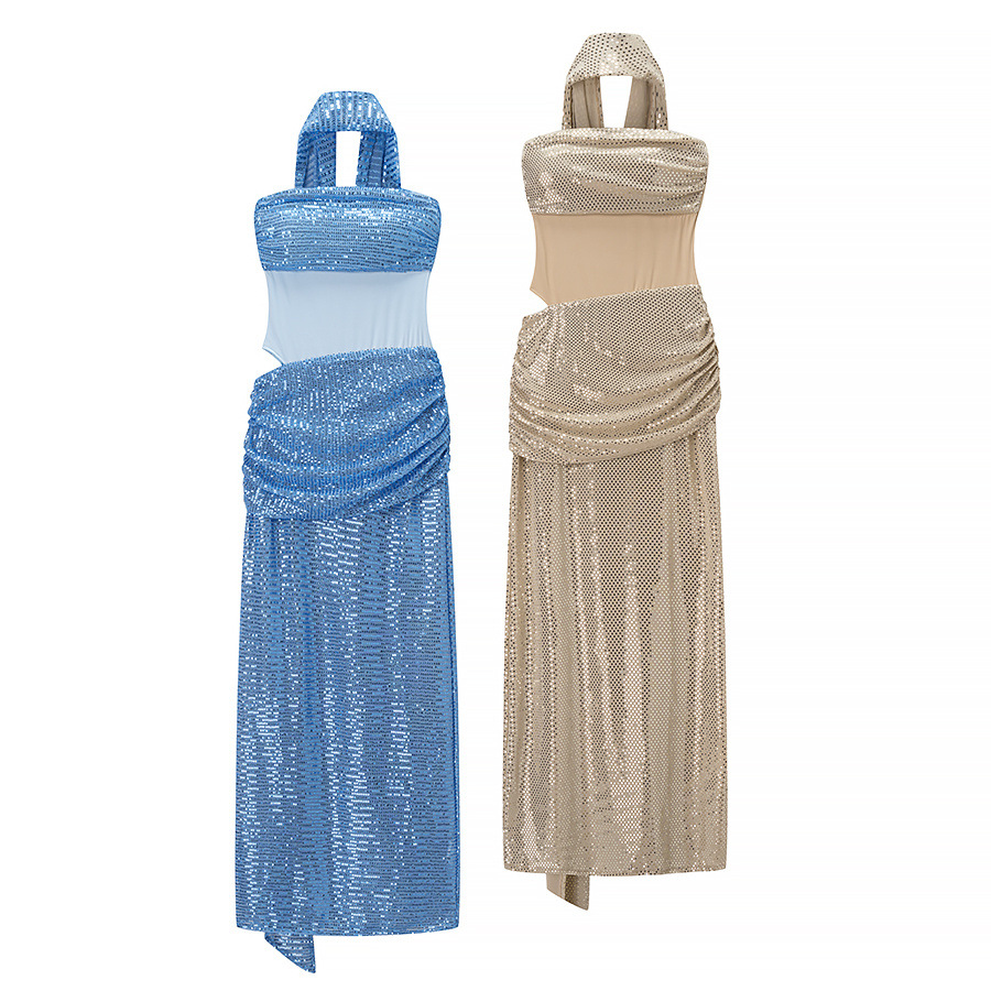 Pailletten-Bandeaukleid, ärmelloses Partykleid KUN-00105