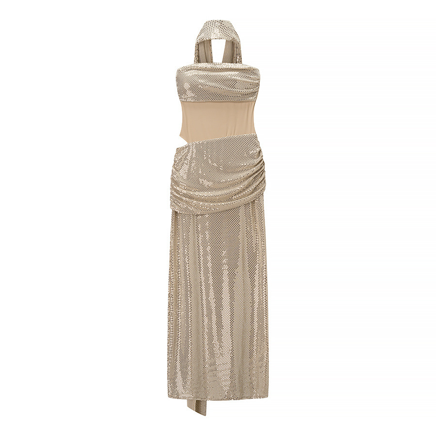 Pailletten-Bandeaukleid, ärmelloses Partykleid KUN-00105