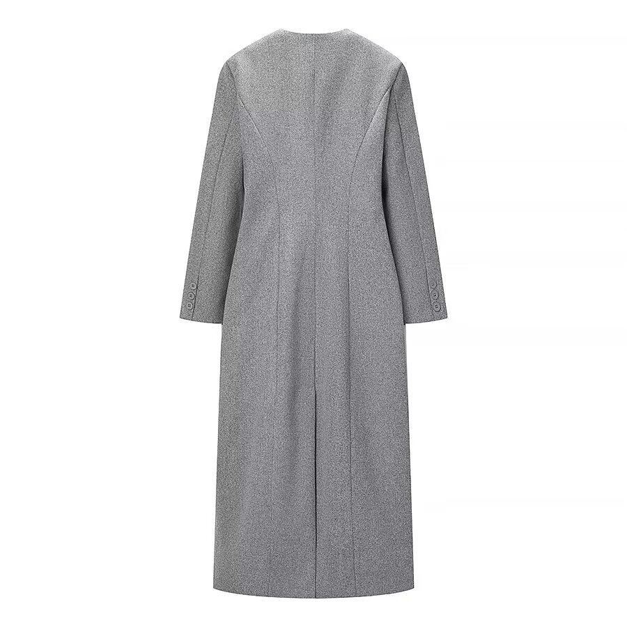 Manteau long en laine mélangée, élégant manteau boutonné KUN-00053