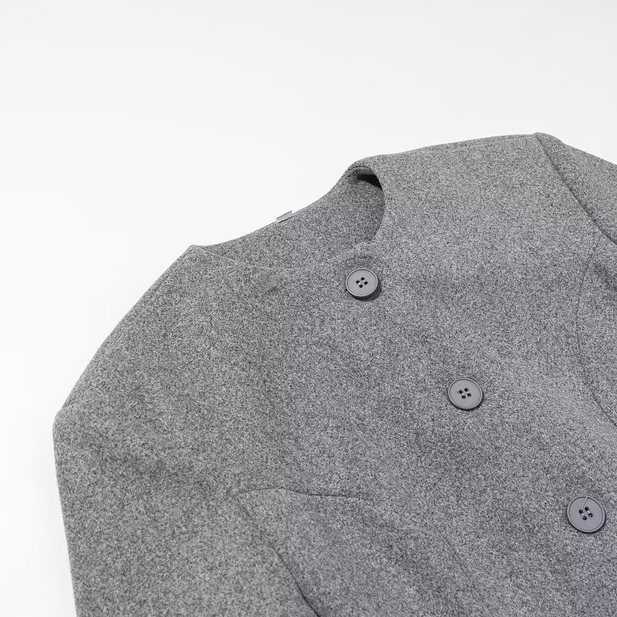 Manteau long en laine mélangée, élégant manteau boutonné KUN-00053