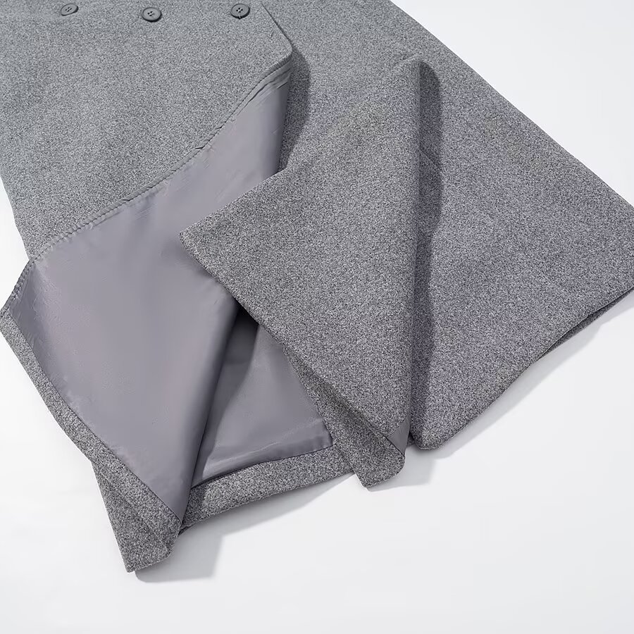 Manteau long en laine mélangée, élégant manteau boutonné KUN-00053