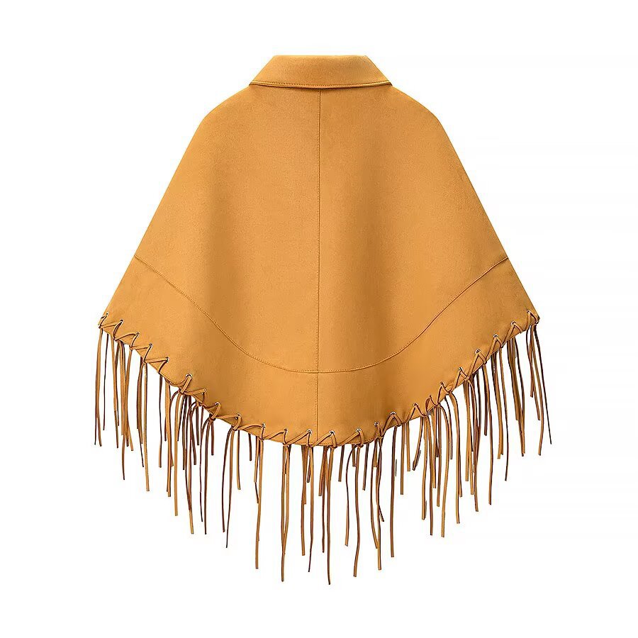 Suede Fringe Poncho - Western Style Versatile Shawl KUN-00217