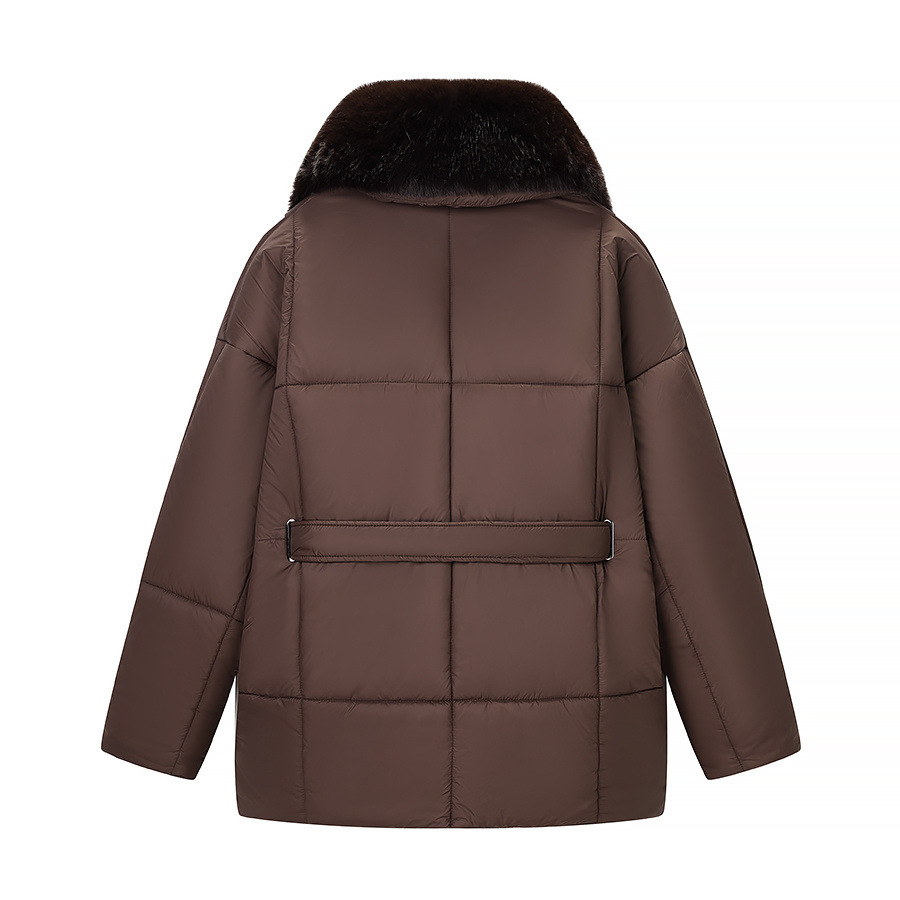 Women's Padded Cotton Coat with Fur Collar and Belt KUN-00005