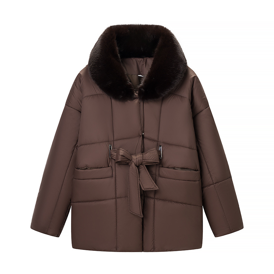 Women's Padded Cotton Coat with Fur Collar and Belt KUN-00005