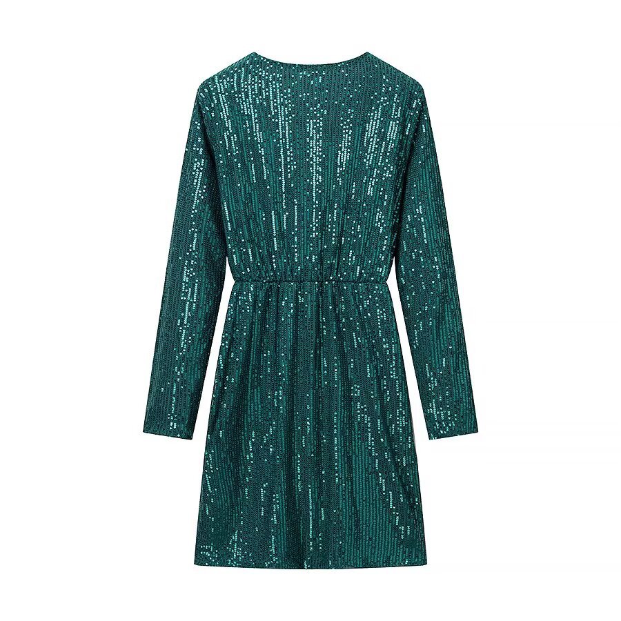 Jurk met lange mouwen en pailletten, elegant, klassiek en casual KUN-00056