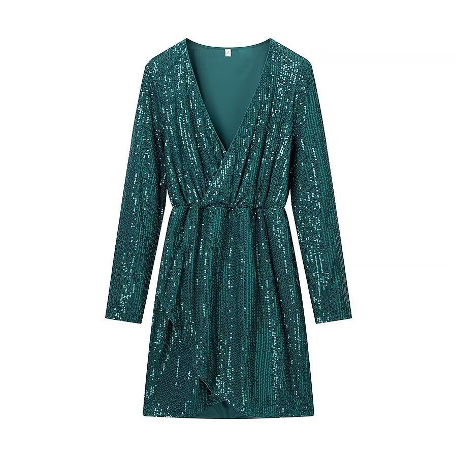 Jurk met lange mouwen en pailletten, elegant, klassiek en casual KUN-00056