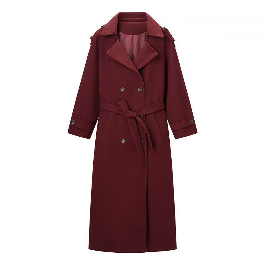 Wool Blend Double-Breasted Trench Coat with Belt KUN-00033