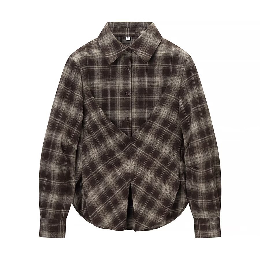 Plaid Shirt Retro Slim Fit Waist Design KUN-00060