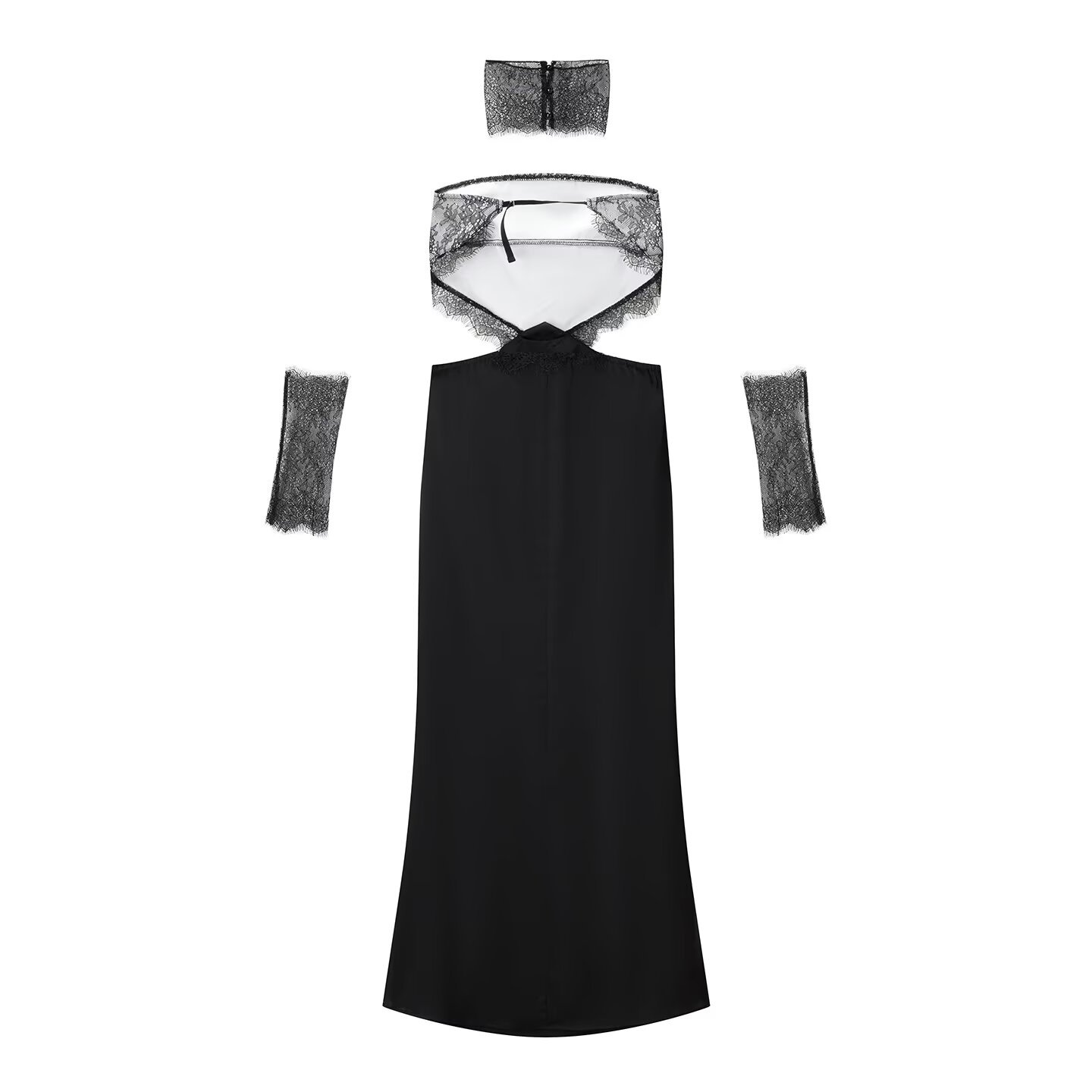 Satin Lace Backless Maxi Dress KUN-00053