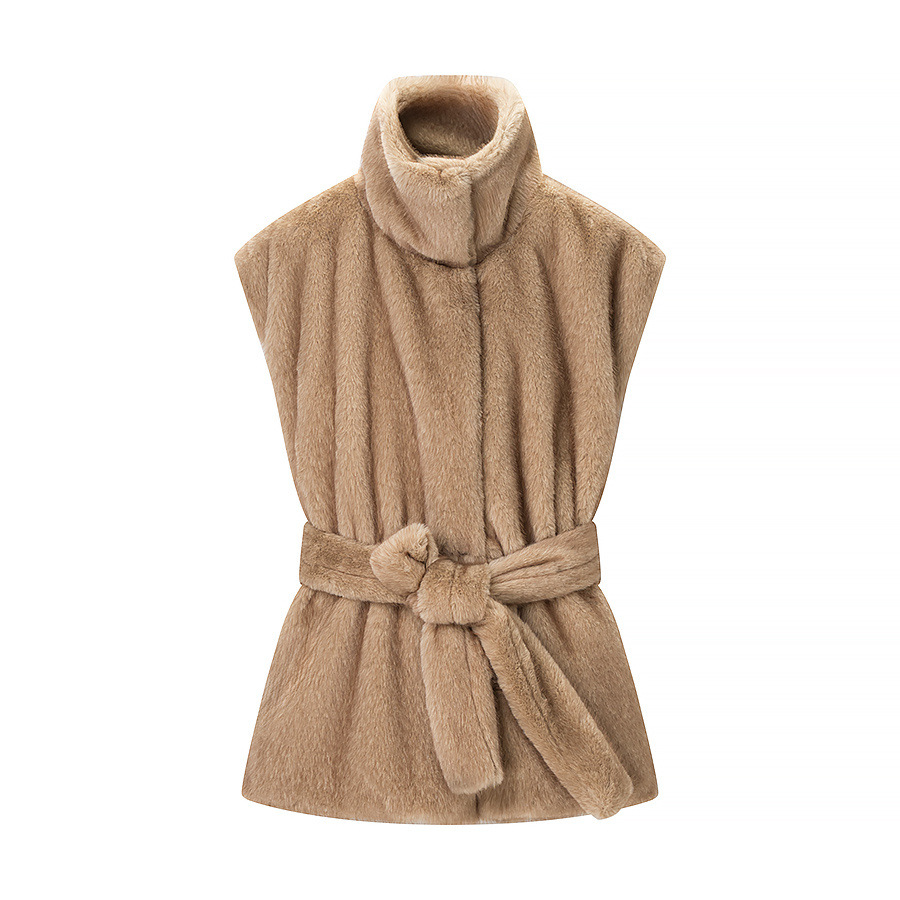Gilet en fausse fourrure de vison avec ceinture - Gilet élégant pour femme KUN-00087