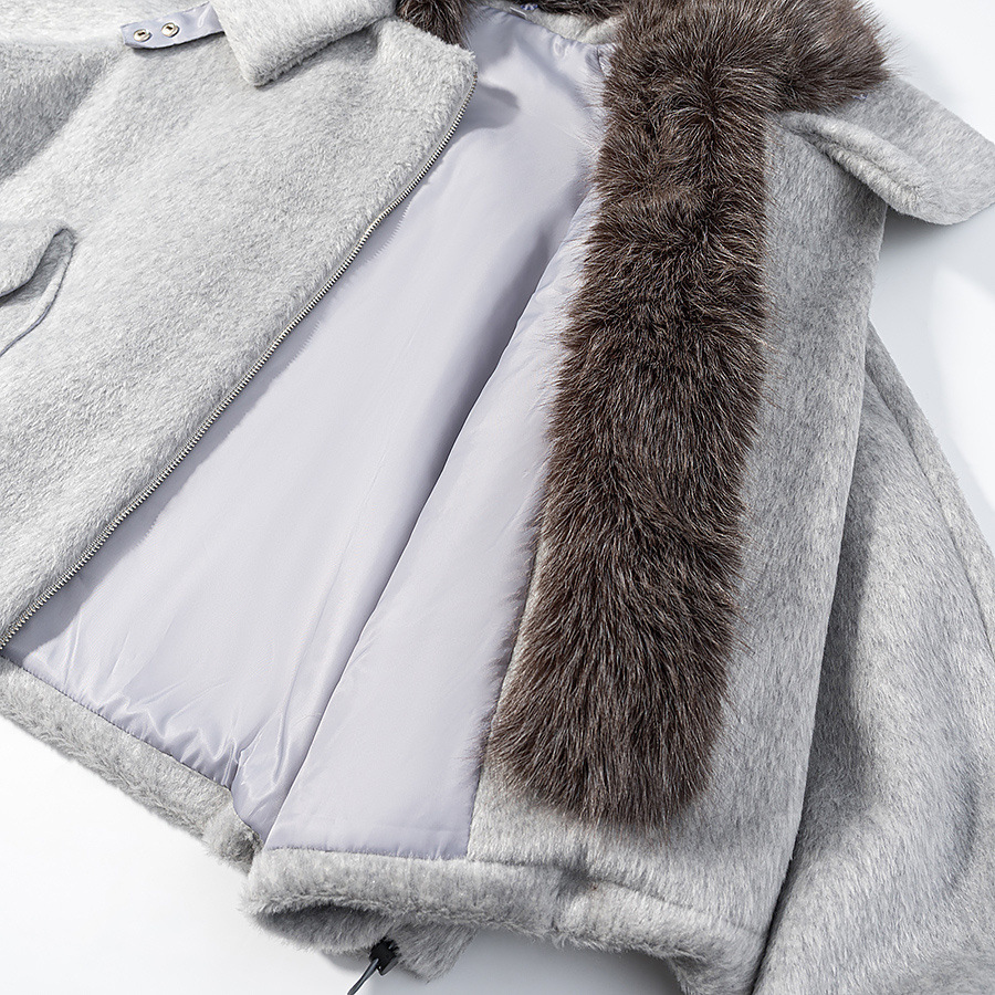 Wool Blend Padded Coat Faux Fur Collar KUN-00004