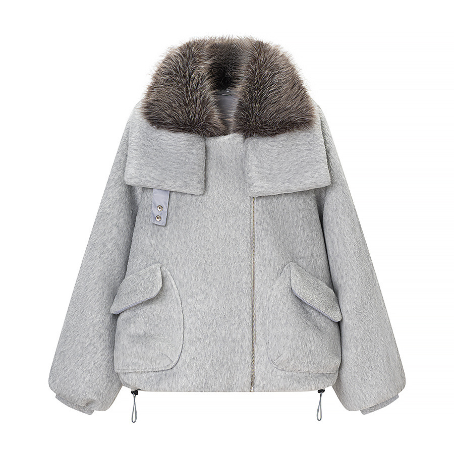 Wool Blend Padded Coat Faux Fur Collar KUN-00004