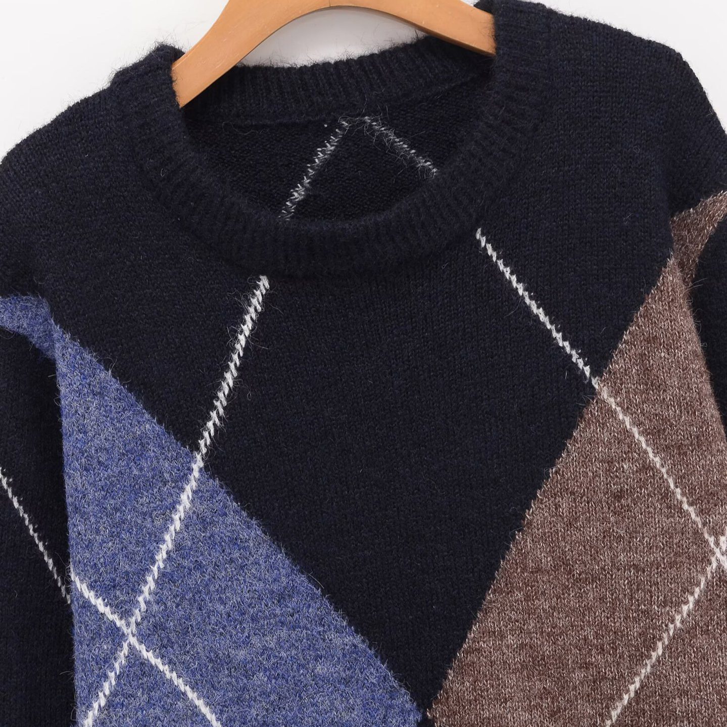 Pull en maille à motif losanges, haut décontracté chic KUN-00016