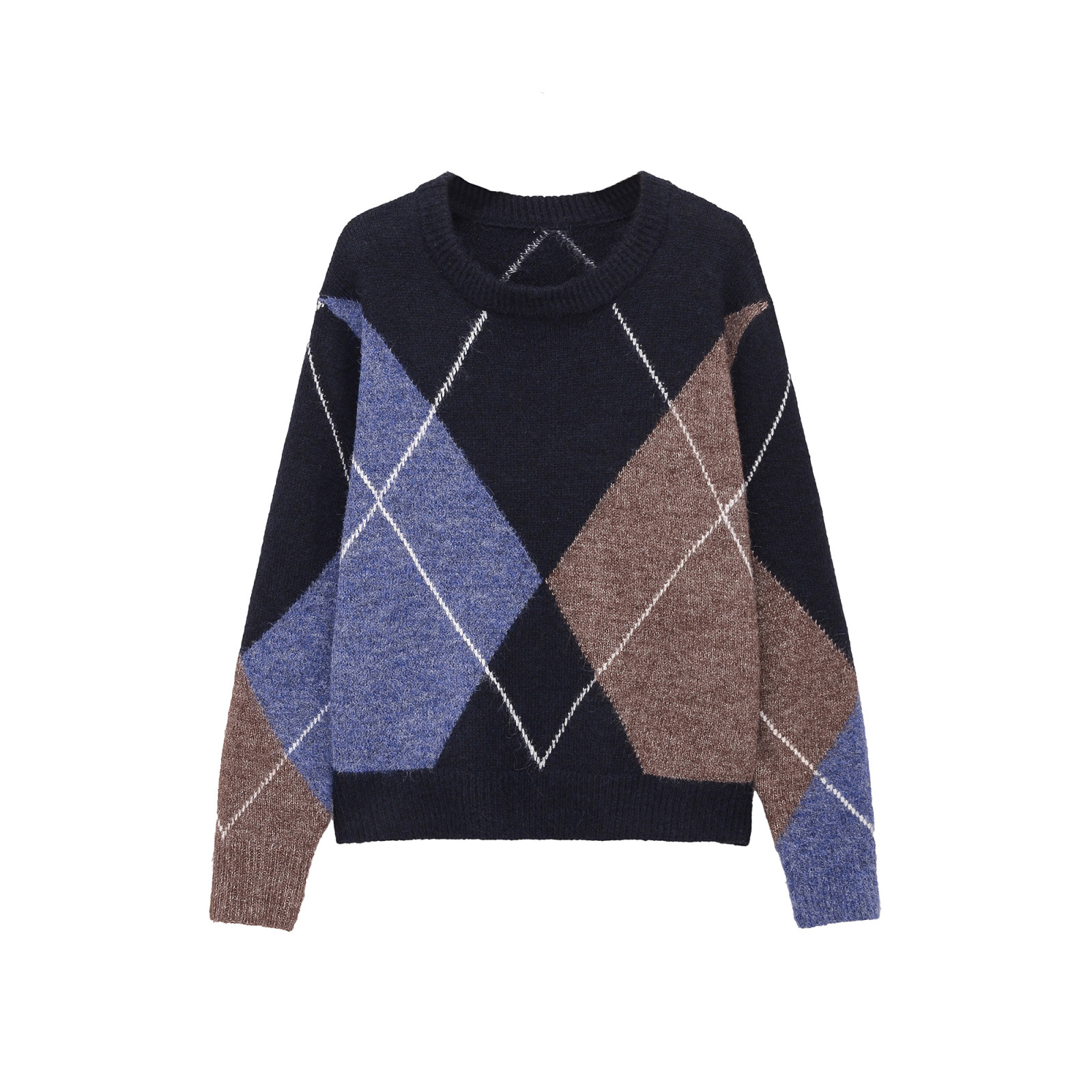 Pull en maille à motif losanges, haut décontracté chic KUN-00016