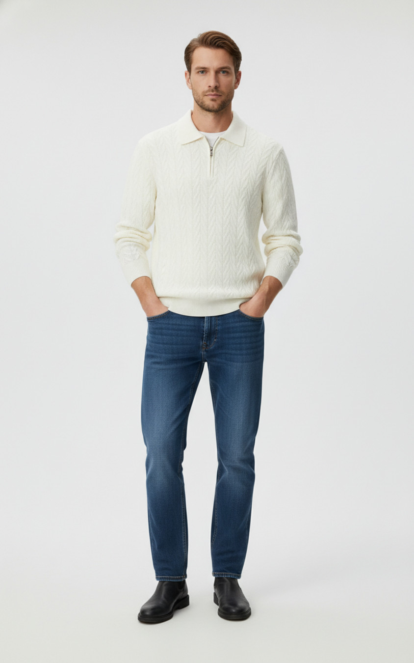 Knit Pullover Sweater Men's Half Zip Ribbed Collar Autumn Winter NDF-00045