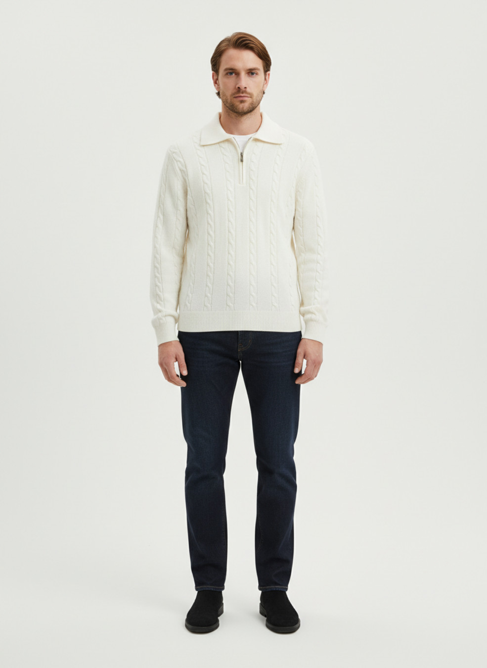 Knit Pullover Sweater Men's Half Zip Ribbed Collar Autumn Winter NDF-00045