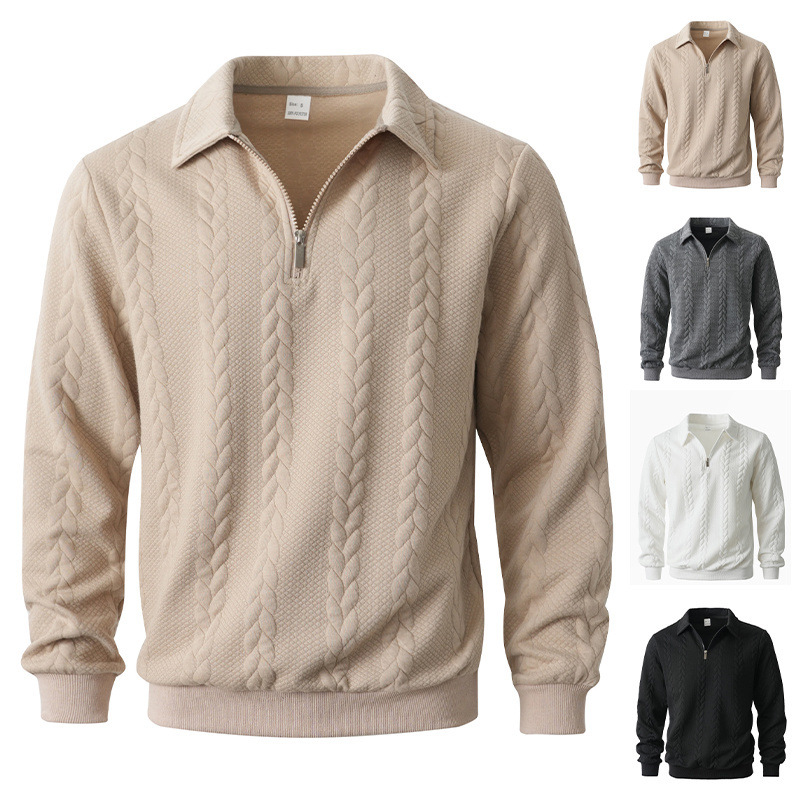 Knit Pullover Sweater Men's Half Zip Ribbed Collar Autumn Winter NDF-00045