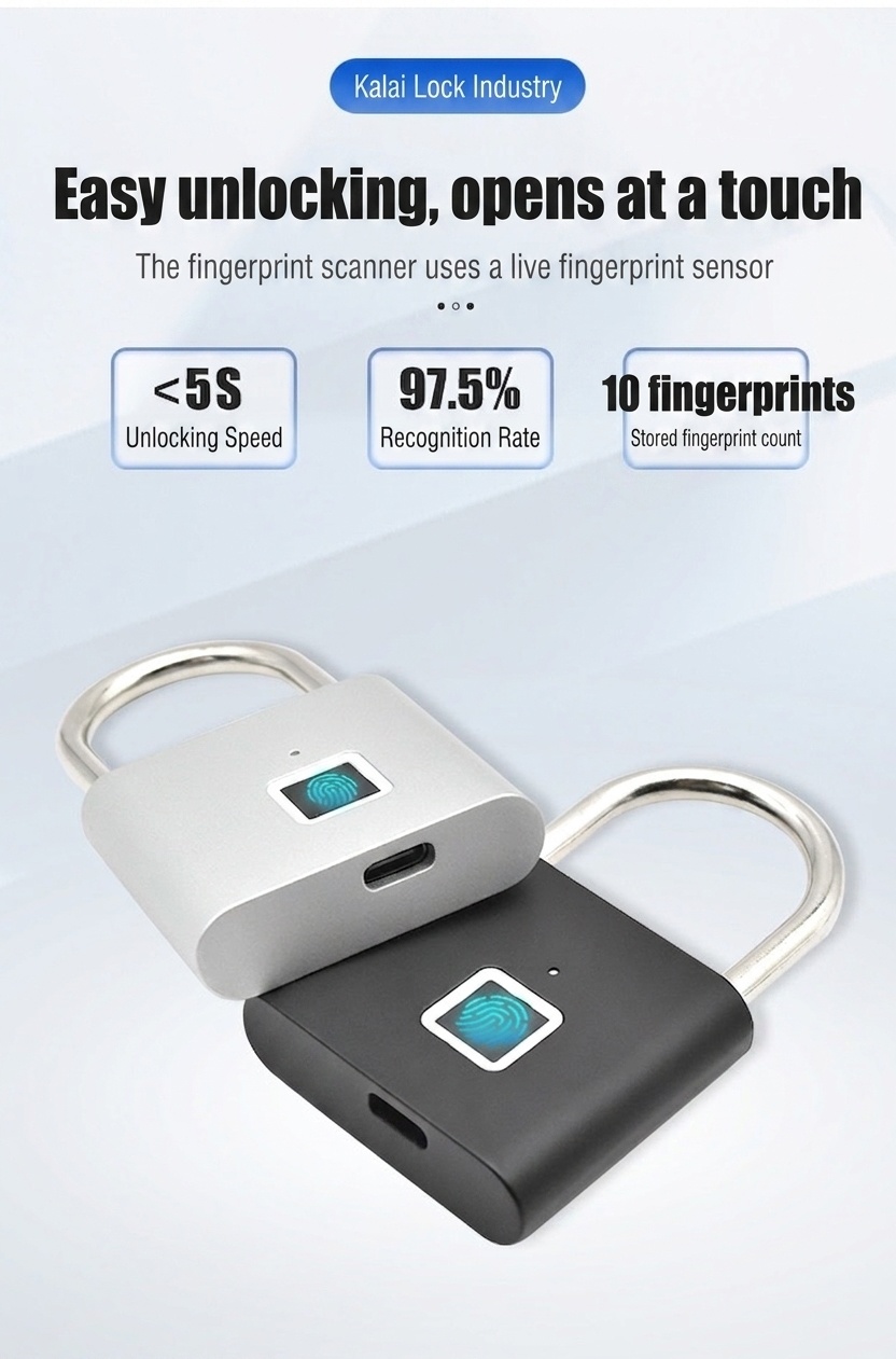 IP55 Waterproof Smart Fingerprint Padlock, 0.5s Quick Unlock Biometric Lock, 180-Day Battery Life, Heavy Duty Zinc Alloy & Stainless Steel for Gate, Bike, Outdoor