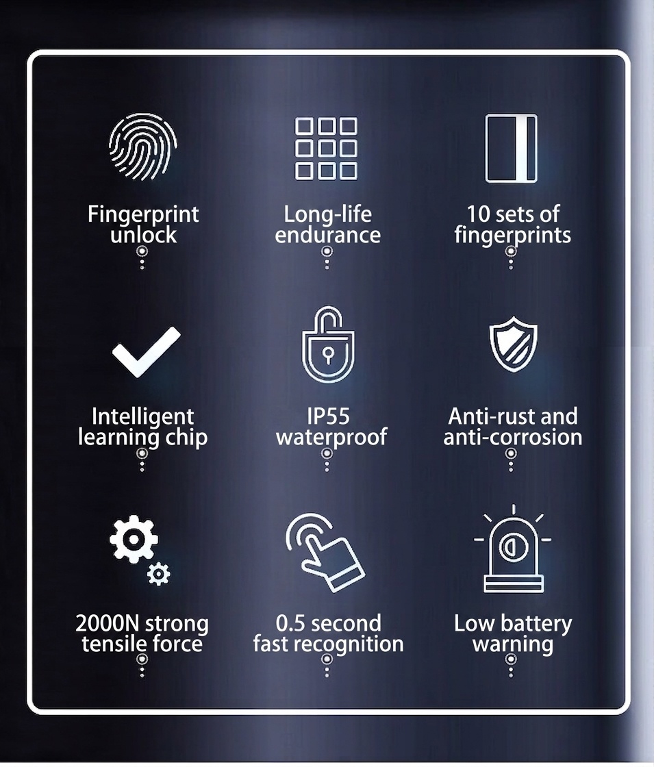 IP55 Waterproof Smart Fingerprint Padlock, 0.5s Quick Unlock Biometric Lock, 180-Day Battery Life, Heavy Duty Zinc Alloy & Stainless Steel for Gate, Bike, Outdoor