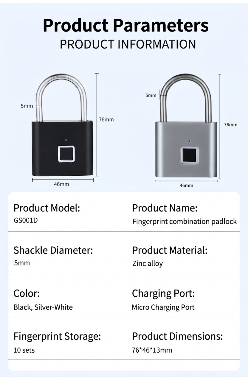 IP55 Waterproof Smart Fingerprint Padlock, 0.5s Quick Unlock Biometric Lock, 180-Day Battery Life, Heavy Duty Zinc Alloy & Stainless Steel for Gate, Bike, Outdoor