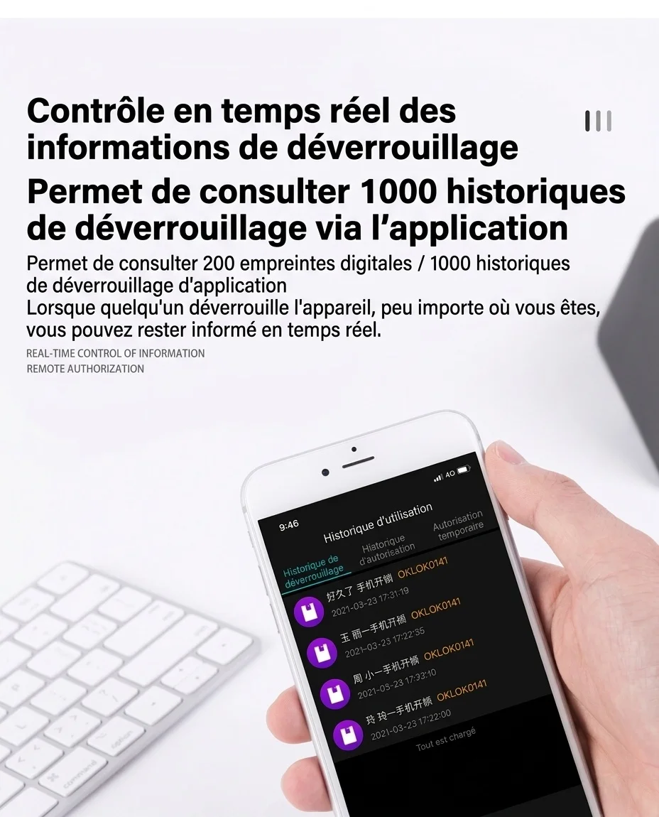 Cadenas intelligent Bluetooth à empreinte digitale avec contrôle via application, verrouillage de sécurité sans clé, autonomie en veille de 180 jours, accès partageable pour salle de sport, armoire, bagages