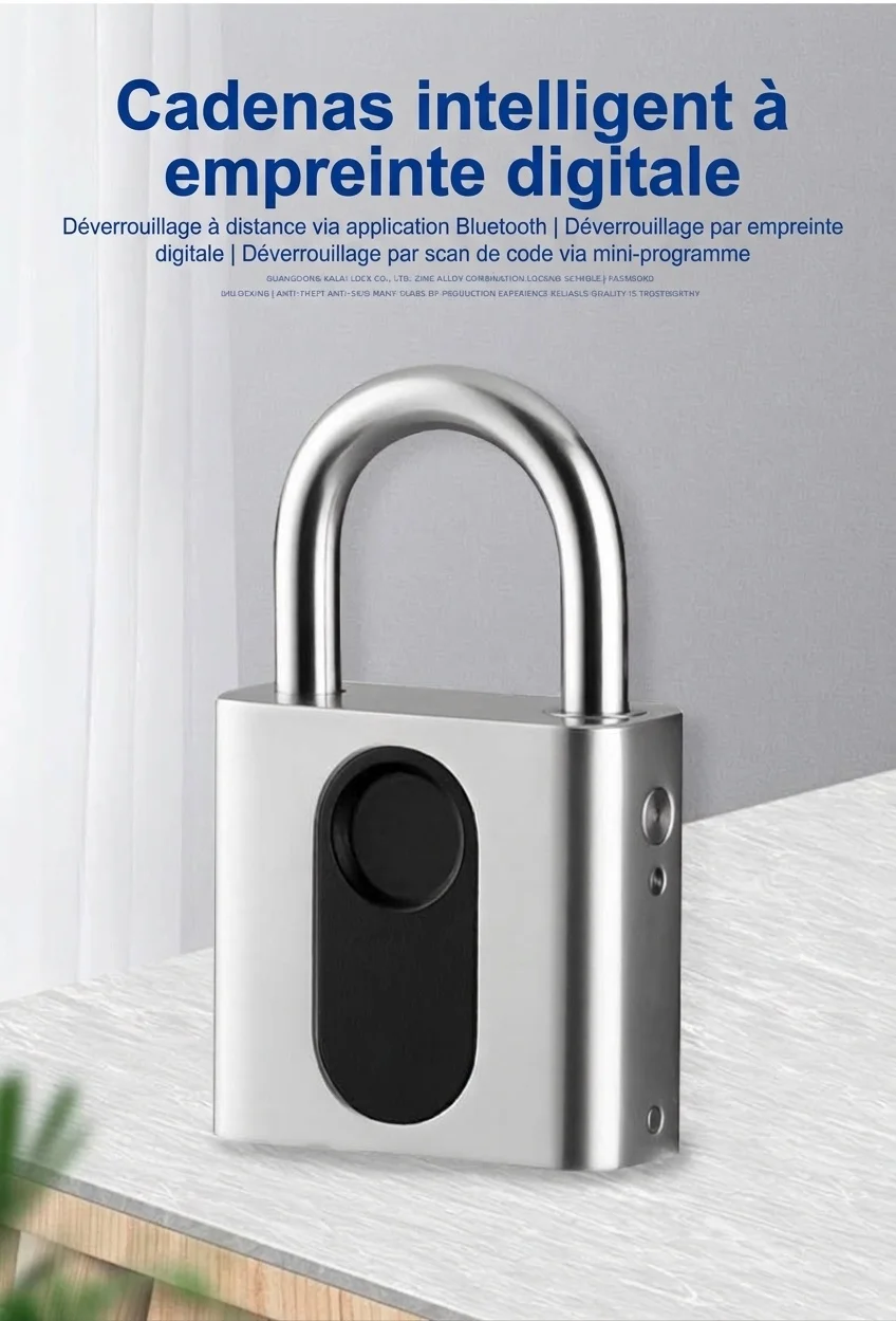 Cadenas intelligent Bluetooth à empreinte digitale avec contrôle via application, verrouillage de sécurité sans clé, autonomie en veille de 180 jours, accès partageable pour salle de sport, armoire, bagages