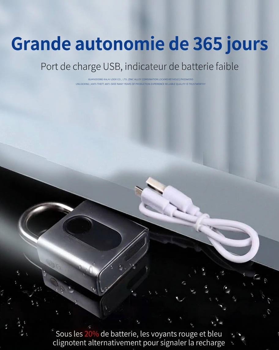 Cadenas intelligent Bluetooth à empreinte digitale avec contrôle via application, verrouillage de sécurité sans clé, autonomie en veille de 180 jours, accès partageable pour salle de sport, armoire, bagages