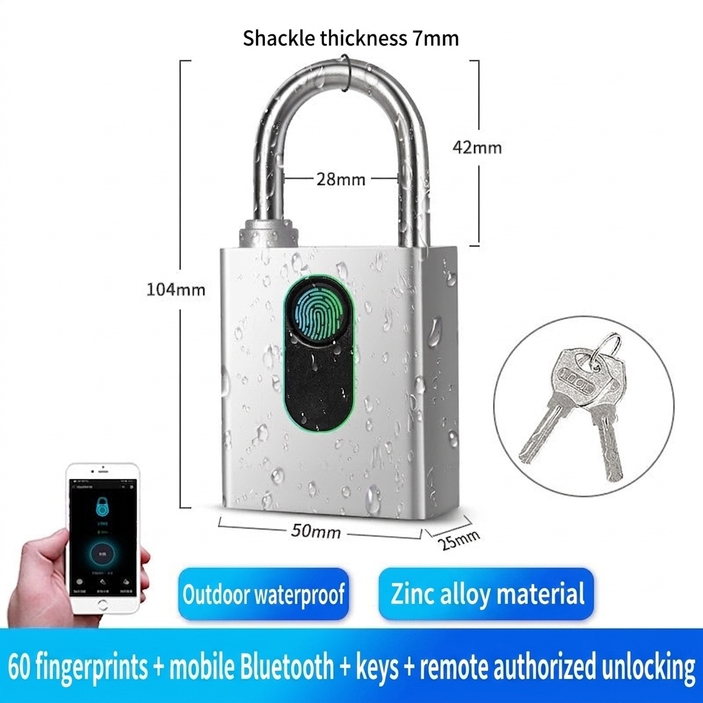 Bluetooth Smart Fingerprint Padlock with App Control, Keyless Entry Security Lock, 180-Day Standby, Shareable Access for Gym, Cabinet, Luggage