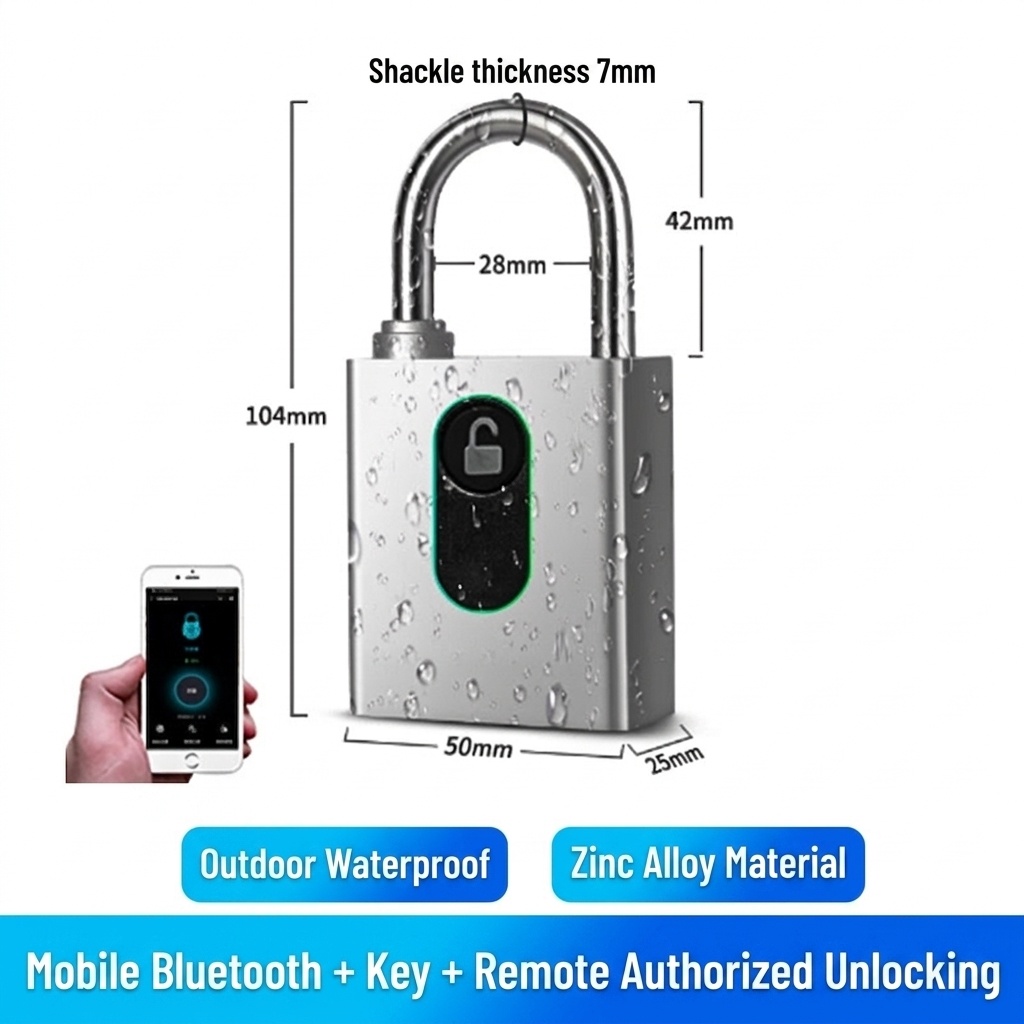 Bluetooth Smart Fingerprint Padlock with App Control, Keyless Entry Security Lock, 180-Day Standby, Shareable Access for Gym, Cabinet, Luggage