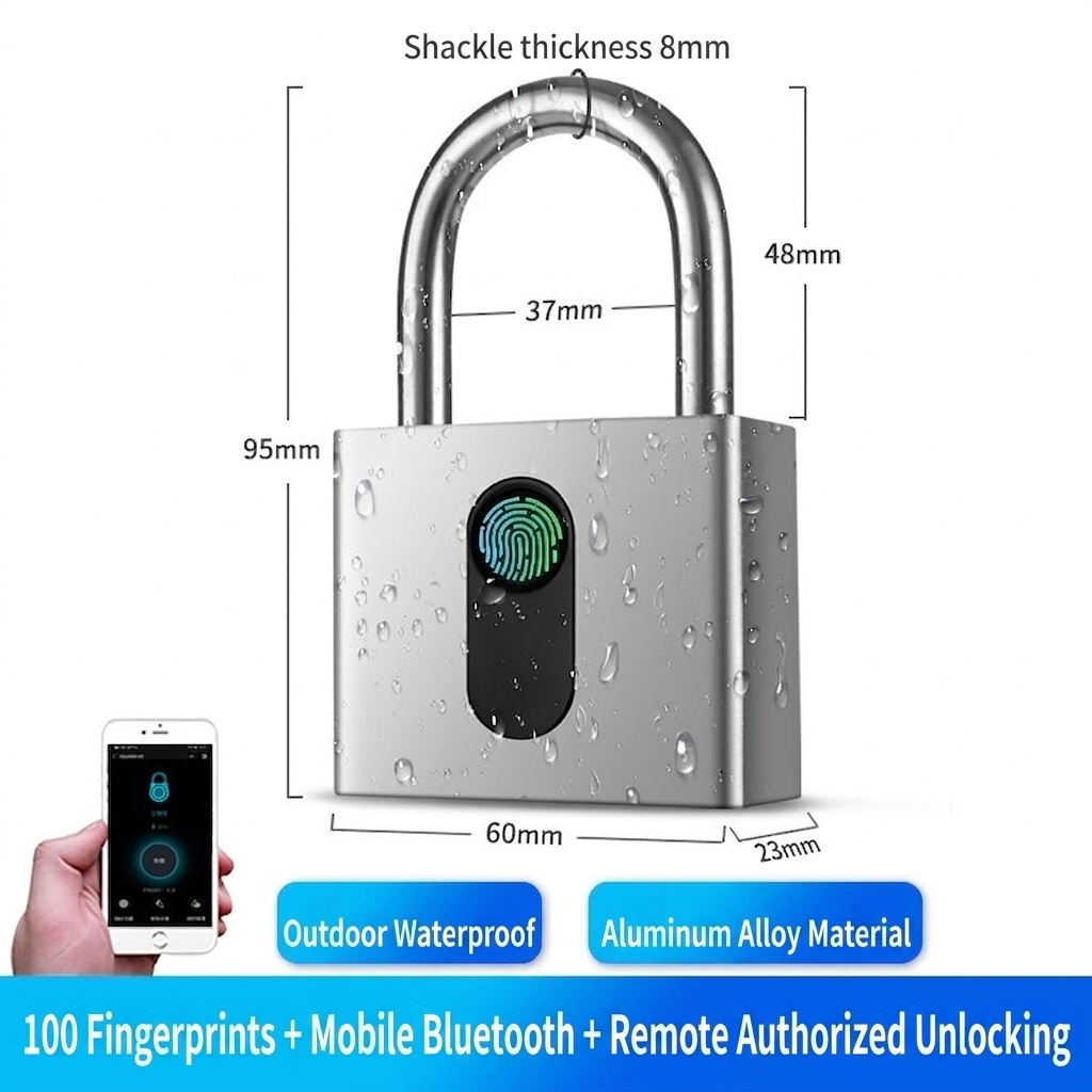 Bluetooth Smart Fingerprint Padlock with App Control, Keyless Entry Security Lock, 180-Day Standby, Shareable Access for Gym, Cabinet, Luggage