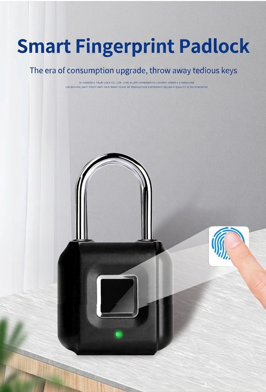 Biometric Fingerprint Padlock, IP26 Waterproof Keyless Security Lock, 1-Year Standby USB Rechargeable, Durable Zinc Alloy Shackle for Gym, School, Travel