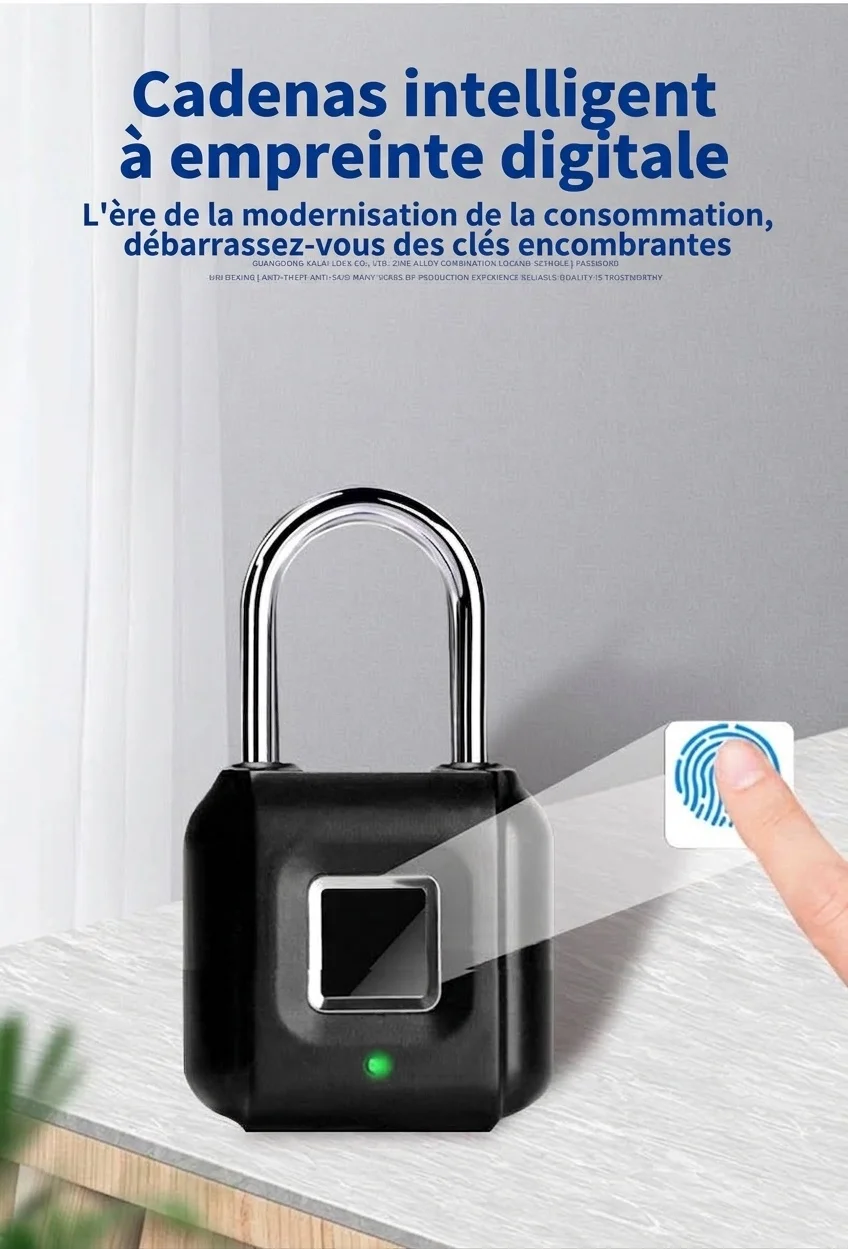 Cadenas biométrique à empreinte digitale, étanche IP26, sans clé, autonomie d'un an en veille, rechargeable par USB, anse robuste en alliage de zinc, idéal pour la salle de sport, l'école et les voyages.