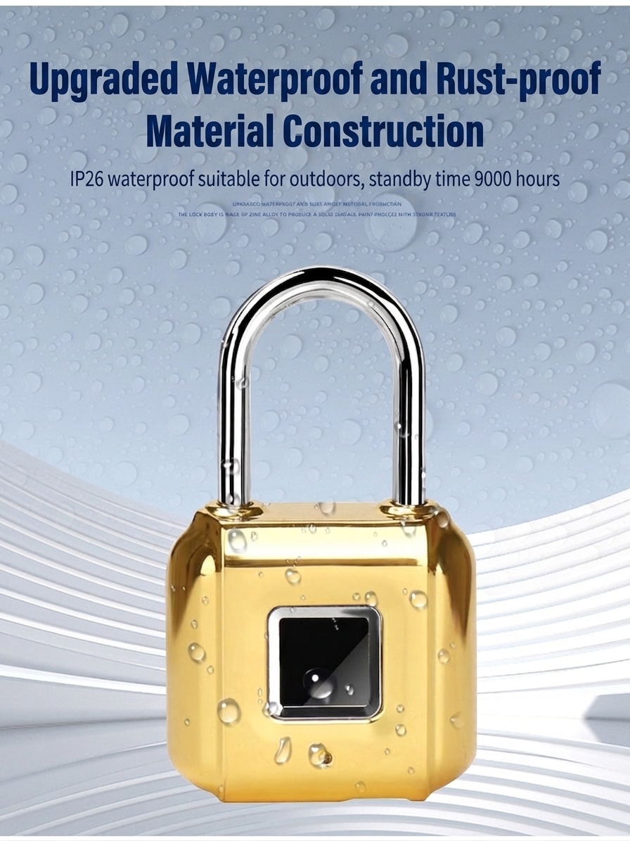 Biometric Fingerprint Padlock, IP26 Waterproof Keyless Security Lock, 1-Year Standby USB Rechargeable, Durable Zinc Alloy Shackle for Gym, School, Travel
