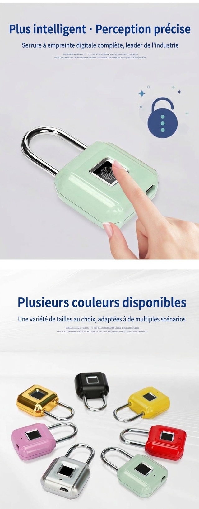 Cadenas biométrique à empreinte digitale, étanche IP26, sans clé, autonomie d'un an en veille, rechargeable par USB, anse robuste en alliage de zinc, idéal pour la salle de sport, l'école et les voyages.