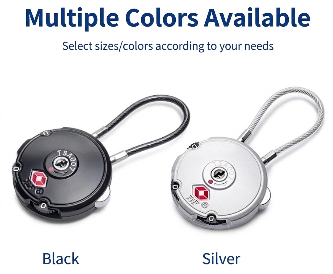 TSA Approved Luggage Lock, 3-Digit Combination Cable Lock for Travel, Flexible Steel Cable, Resettable Padlock for Suitcase, Backpack, Gym Locker