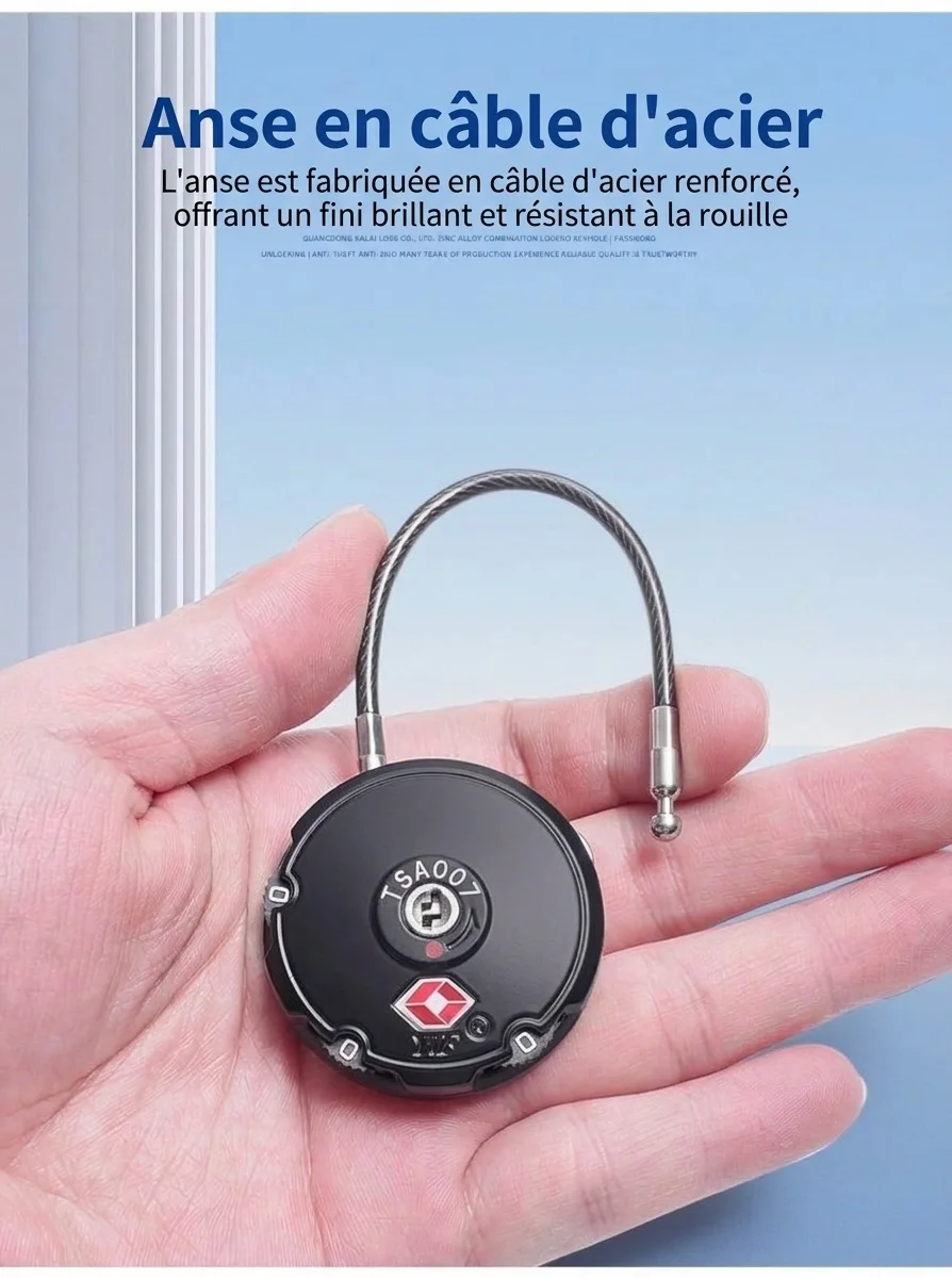 Cadenas de voyage homologué TSA, câble à combinaison 3 chiffres, câble en acier flexible, cadenas réinitialisable pour valise, sac à dos, casier de salle de sport