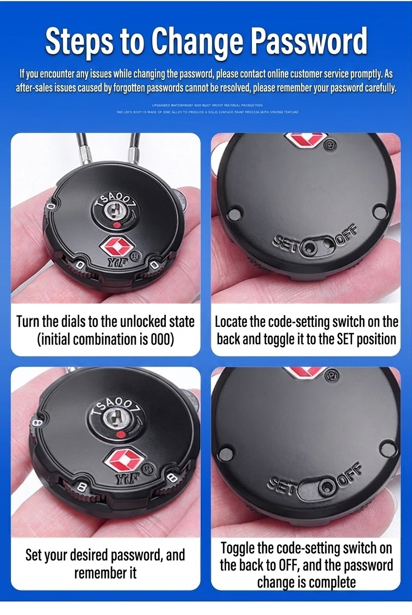 TSA Approved Luggage Lock, 3-Digit Combination Cable Lock for Travel, Flexible Steel Cable, Resettable Padlock for Suitcase, Backpack, Gym Locker