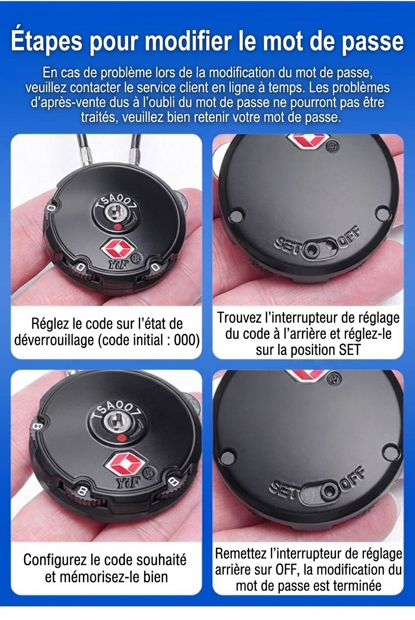 Cadenas de voyage homologué TSA, câble à combinaison 3 chiffres, câble en acier flexible, cadenas réinitialisable pour valise, sac à dos, casier de salle de sport