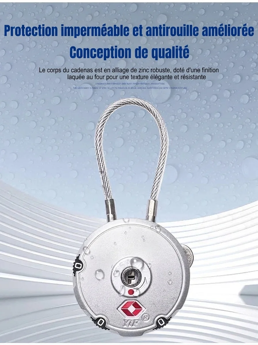 Cadenas de voyage homologué TSA, câble à combinaison 3 chiffres, câble en acier flexible, cadenas réinitialisable pour valise, sac à dos, casier de salle de sport