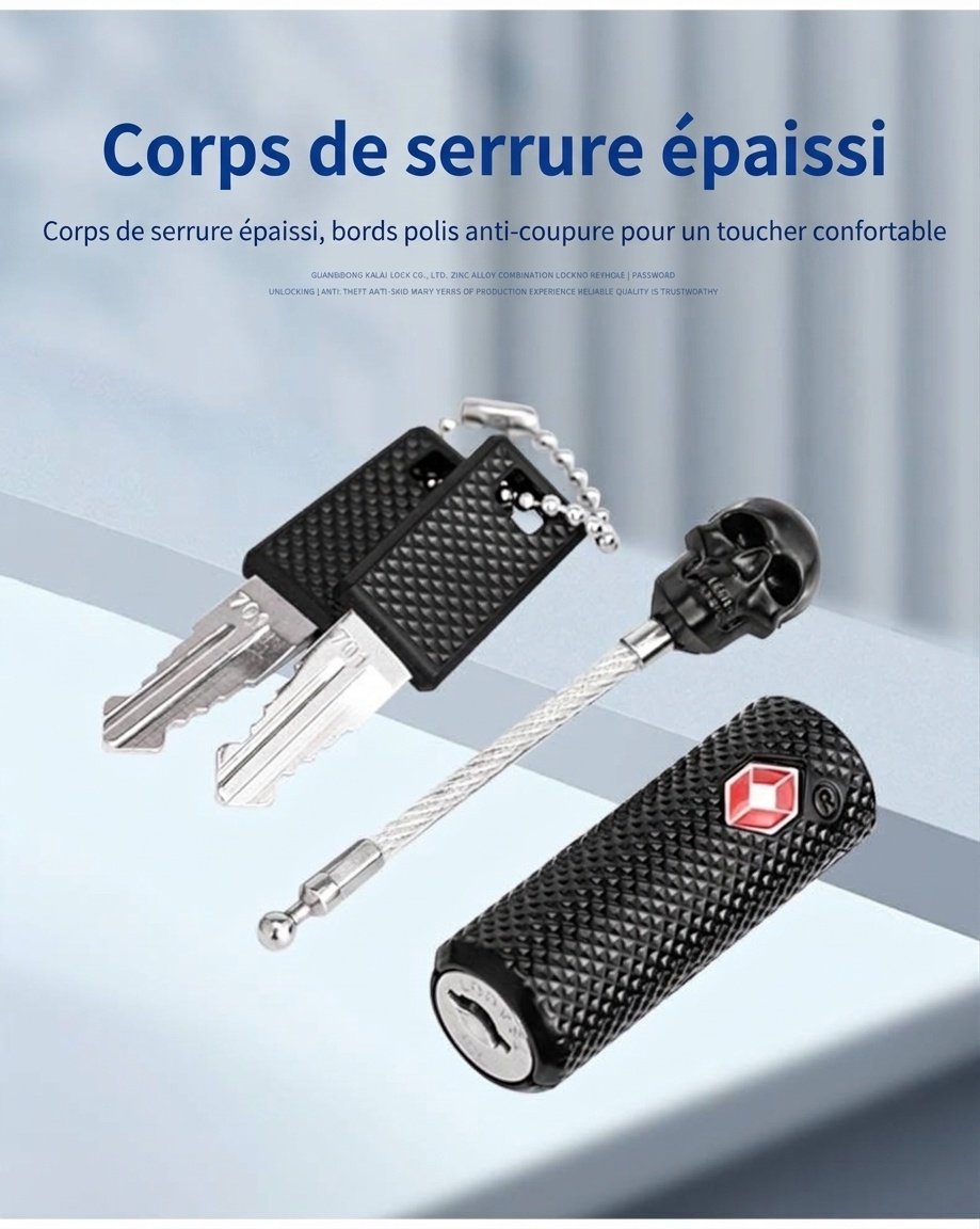 Cadenas de bagage tête de mort homologué TSA, cadenas de sécurité de voyage unique, combinaison à 3 chiffres réinitialisable, alliage de zinc durable pour valise et sac à dos