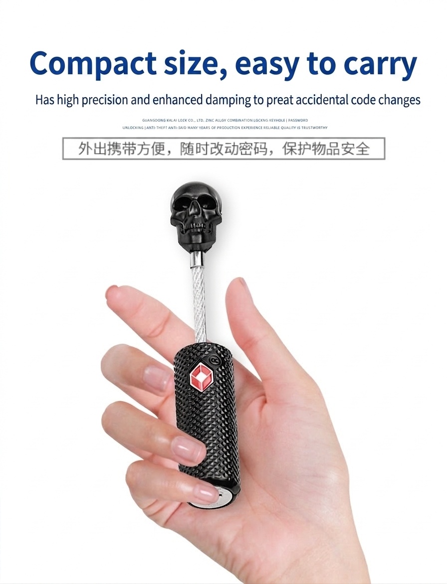 TSA Approved Skull Head Luggage Lock, Unique Travel Security Padlock, Resettable 3-Dial Combination, Durable Zinc Alloy for Suitcase, Backpack