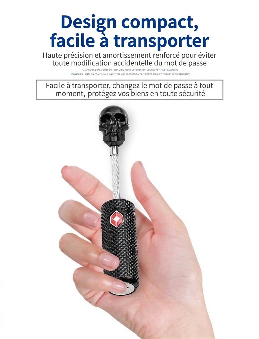 Cadenas de bagage tête de mort homologué TSA, cadenas de sécurité de voyage unique, combinaison à 3 chiffres réinitialisable, alliage de zinc durable pour valise et sac à dos