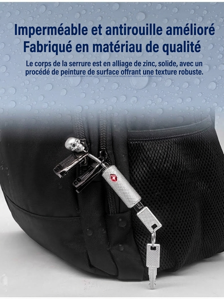 Cadenas de bagage tête de mort homologué TSA, cadenas de sécurité de voyage unique, combinaison à 3 chiffres réinitialisable, alliage de zinc durable pour valise et sac à dos
