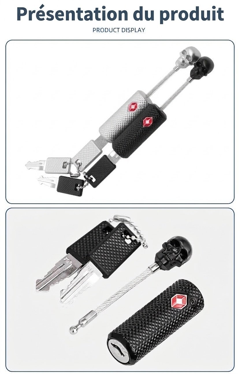 Cadenas de bagage tête de mort homologué TSA, cadenas de sécurité de voyage unique, combinaison à 3 chiffres réinitialisable, alliage de zinc durable pour valise et sac à dos