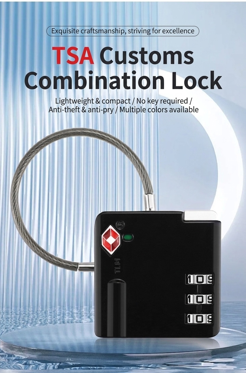 Flexible Cable TSA Approved Luggage Lock, 3-Digit Combination Security Padlock, Zinc Alloy Body for Travel Suitcase, Gym Locker, Backpack