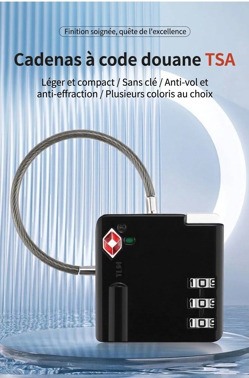 Cadenas de bagage à câble flexible homologué TSA, cadenas de sécurité à combinaison 3 chiffres, corps en alliage de zinc pour valise, casier de salle de sport, sac à dos
