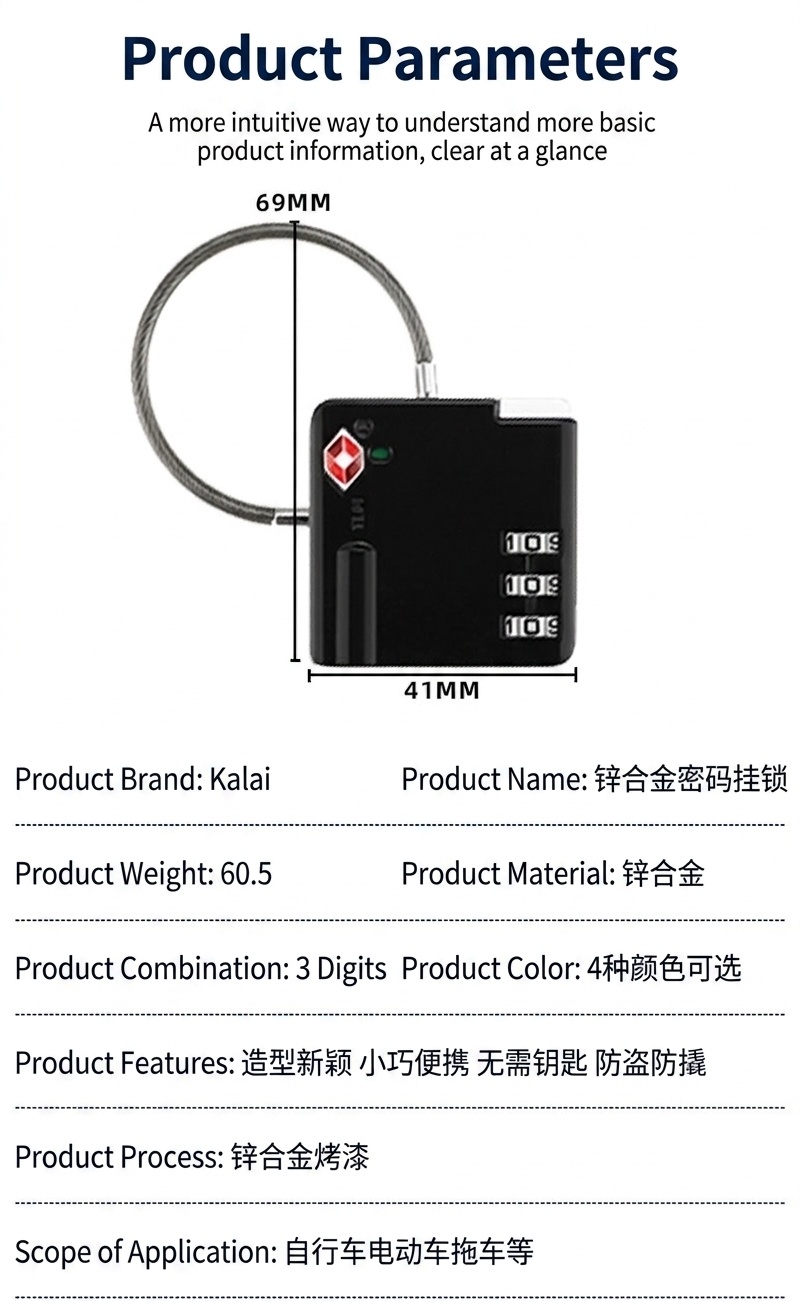 Flexible Cable TSA Approved Luggage Lock, 3-Digit Combination Security Padlock, Zinc Alloy Body for Travel Suitcase, Gym Locker, Backpack